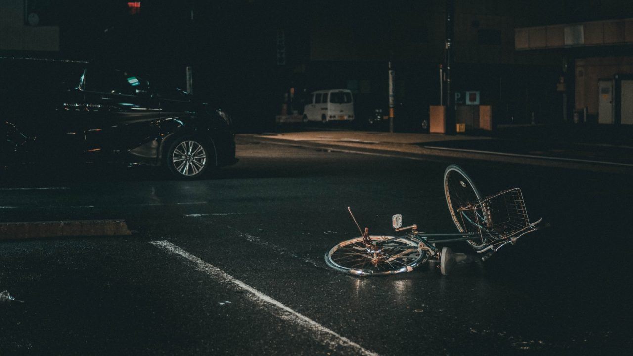A mangled bicycle following a road accident