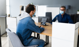 Two men social distancing