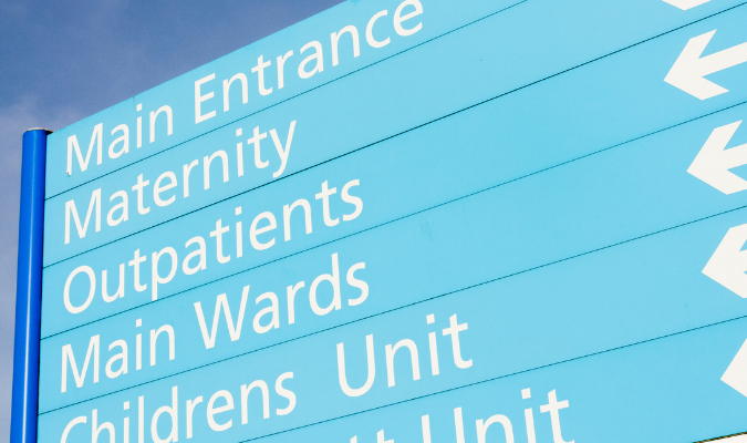 A hospital maternity services sign