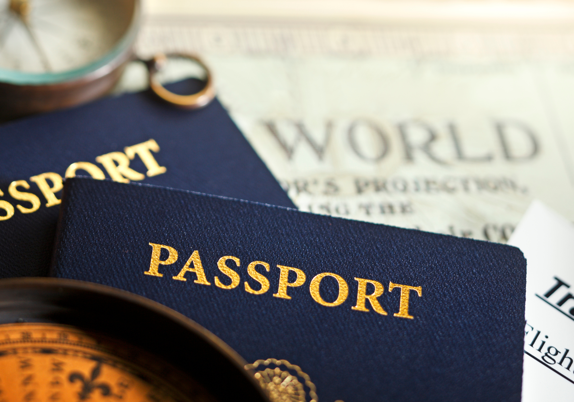 A passport on a map background