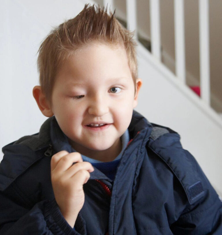 A boy with damage to his eye