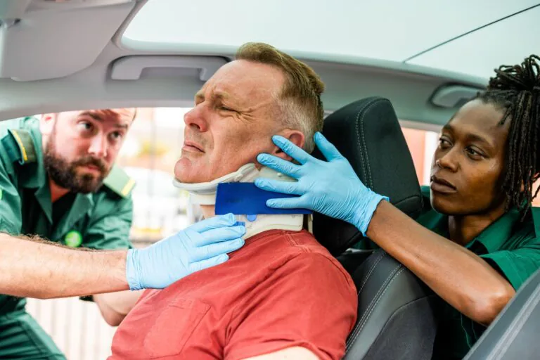 Paramedics,Assist,An,Injured,Man,In,A,Car,,Fitting,A